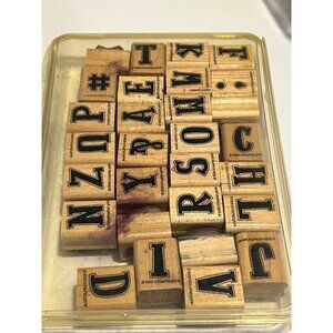 Stampin' Up! Alphabet Attitude Rubber Stamps Set In Wooden Blocks With Plastic C